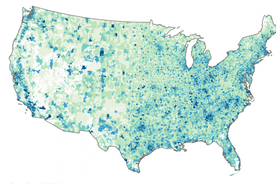 A map of population data in US