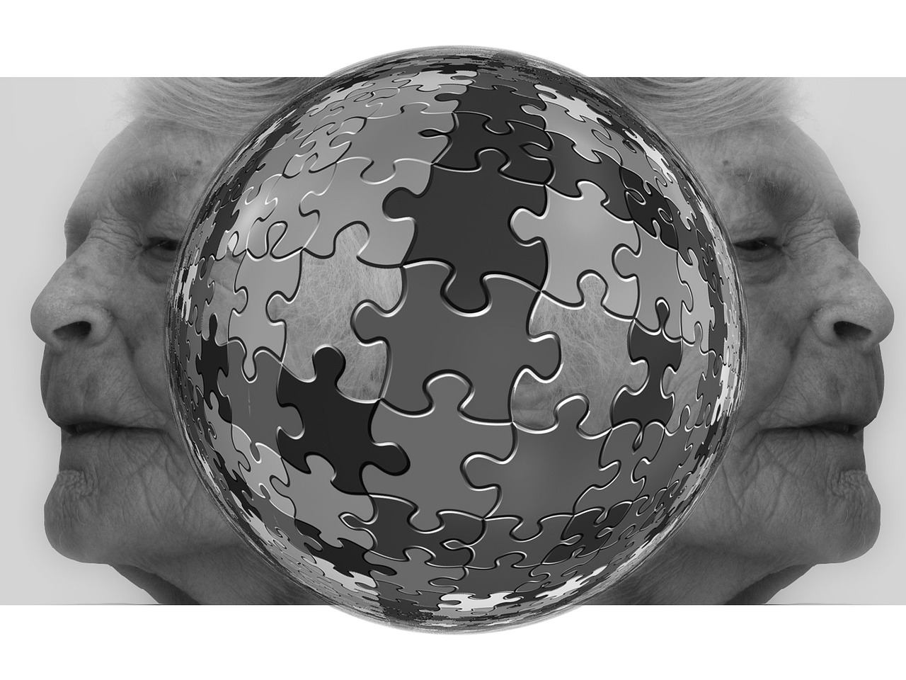 puzzle pieces and older woman