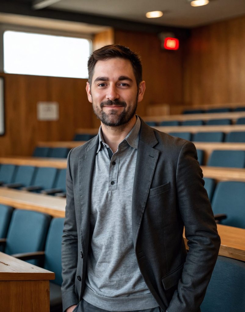 Adam Kindschy in a lecture hall